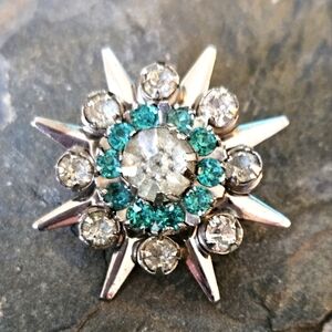 Vintage Sterling Silver Paste Stone Snowflake Brooch